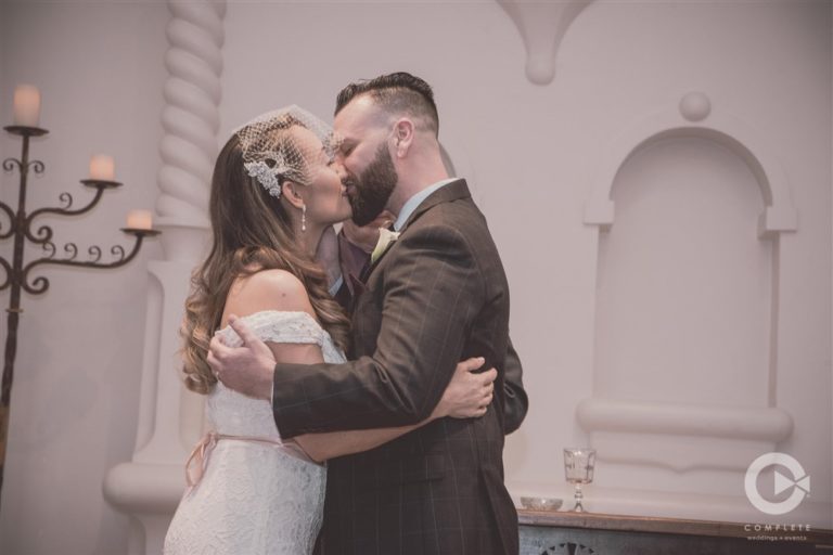 Hotel Albuquerque wedding chapel first kiss