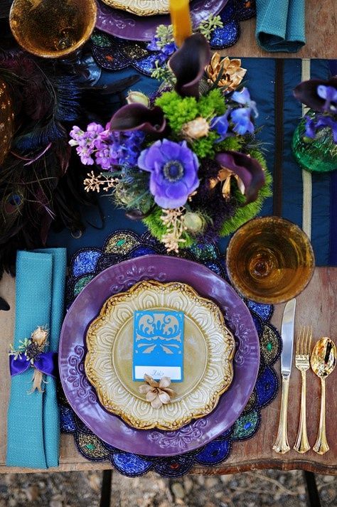 Cobalt Moroccan bold wedding colors on table setting
