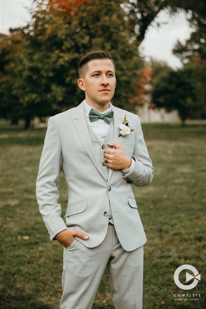 sage and gray suit
