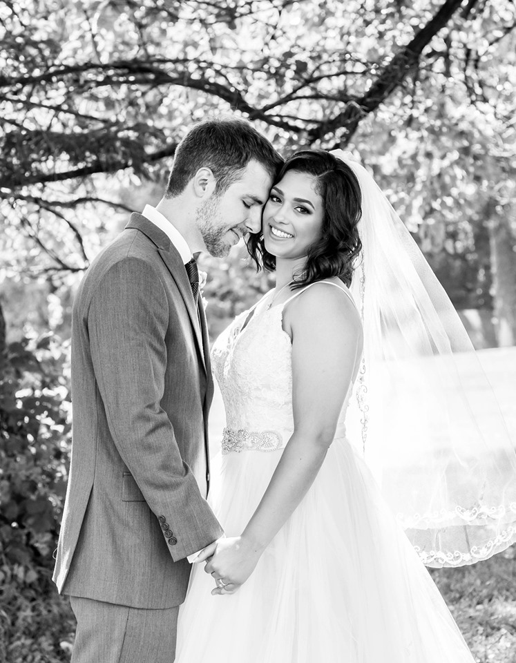 Bride and Groom, black and white, outdoor wedding