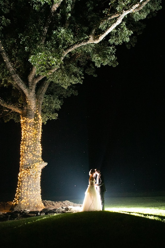 bride and groom, night time wedding