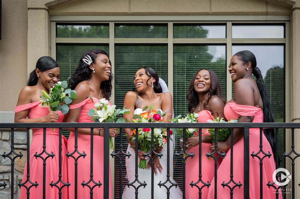bridesmaids in hot pink