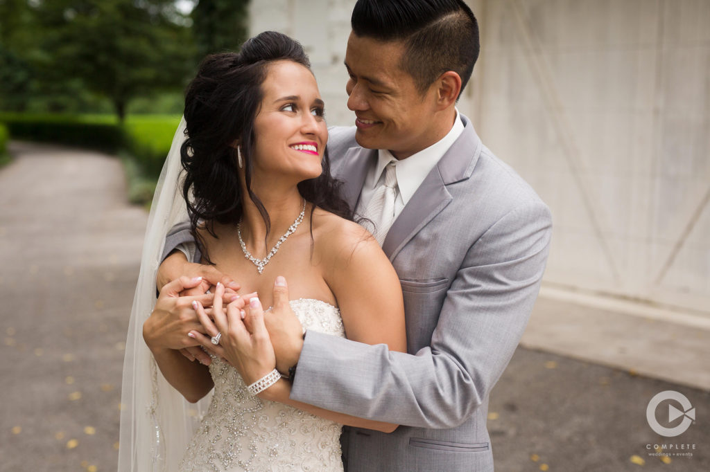 intimate moment with bride and groom