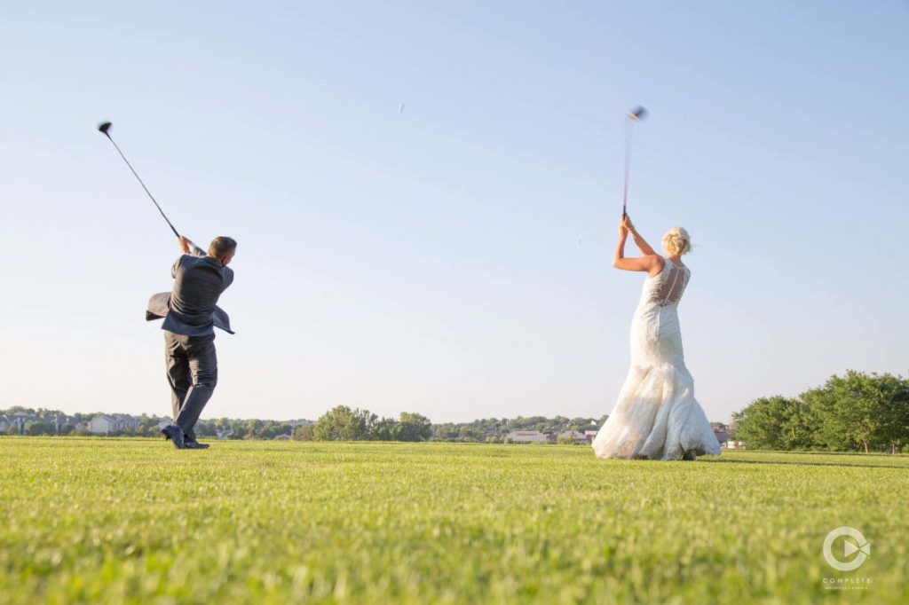 golf shot bride and groom