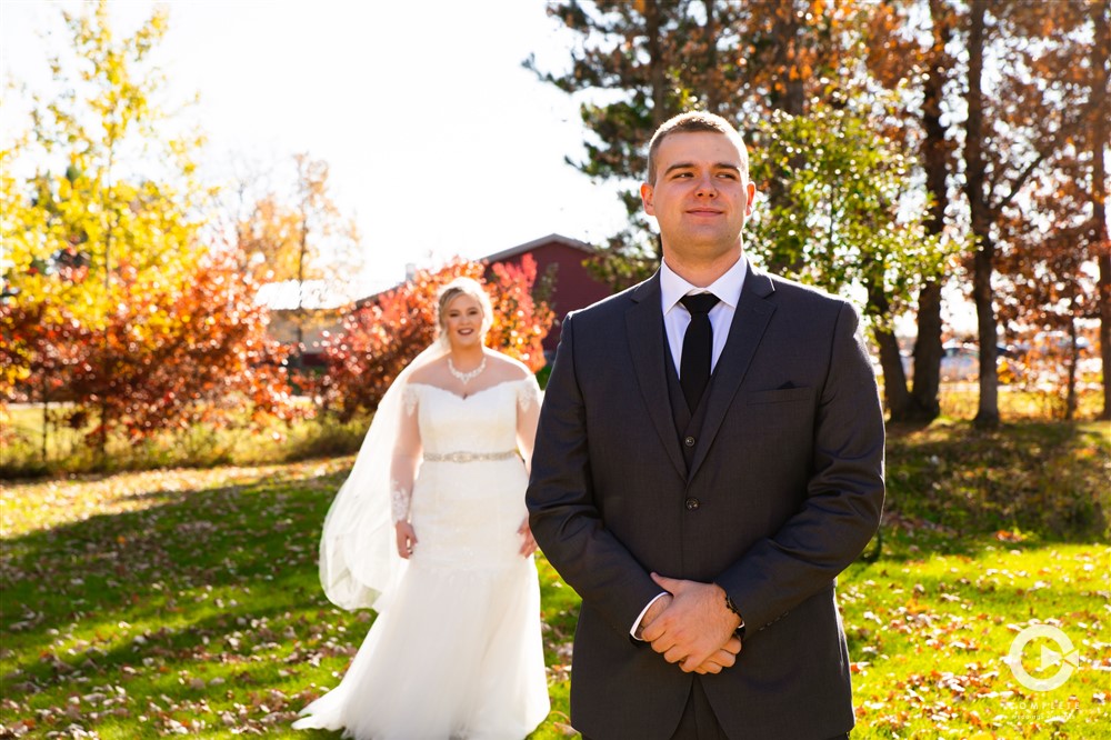 First look in Brainerd, MN fall wedding photos