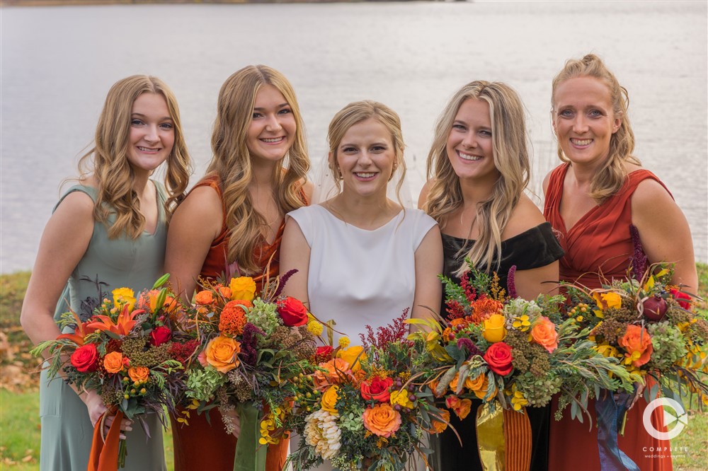 fall bridesmaids in different colors