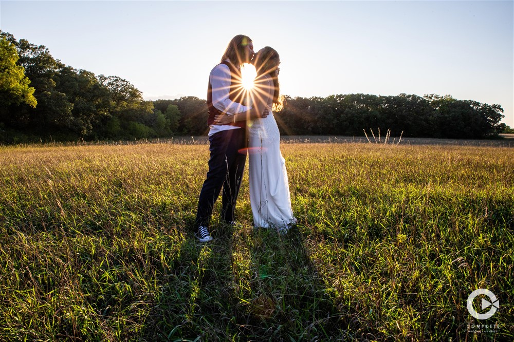 sunset bride and groom