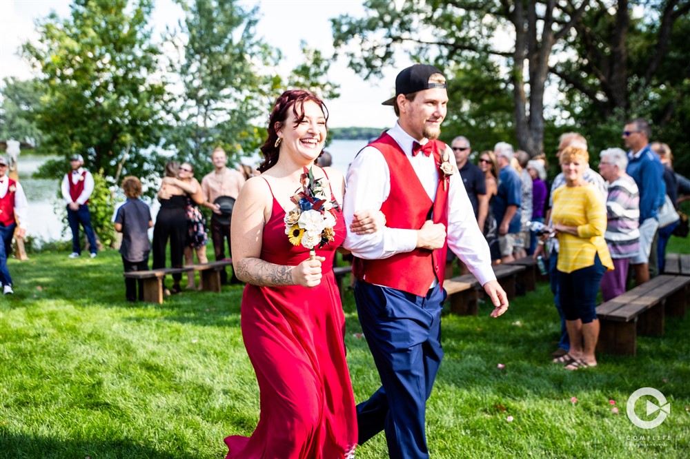 wedding party in red