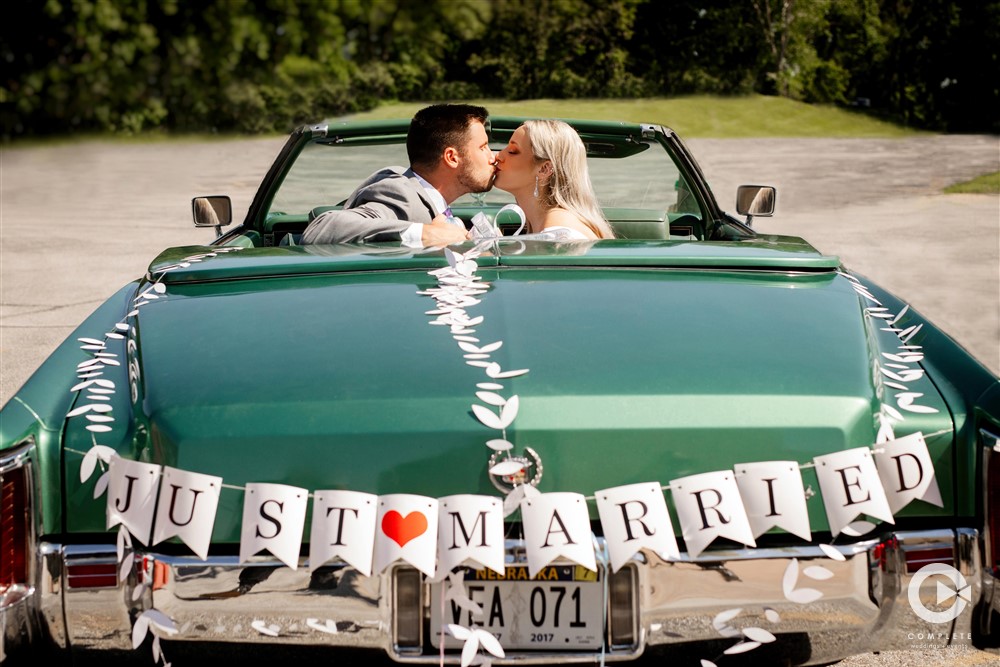 vintage green car at wedding