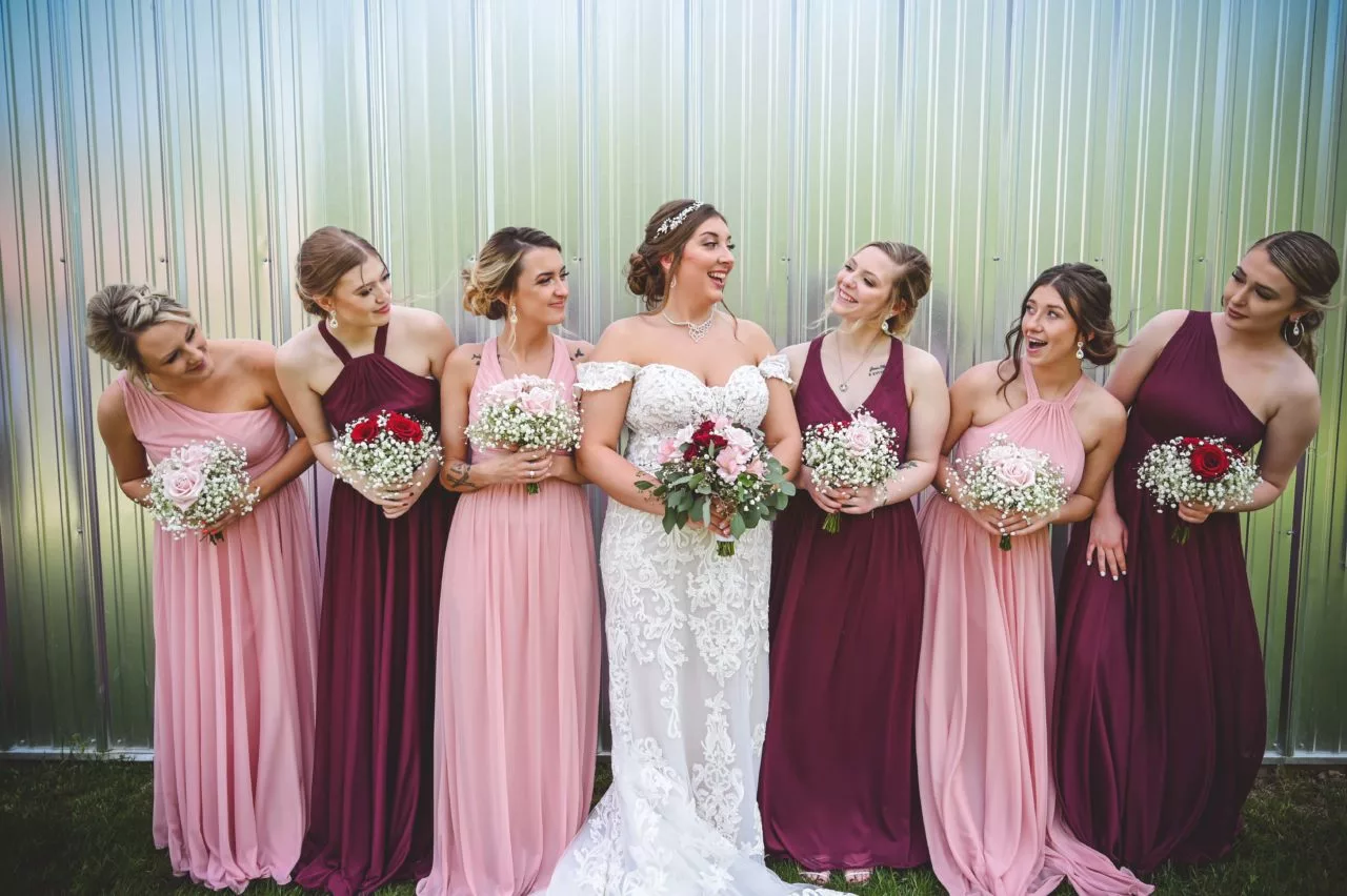 Complete Weddings + Events, bride with her bridesmaids, simple wedding bouquets