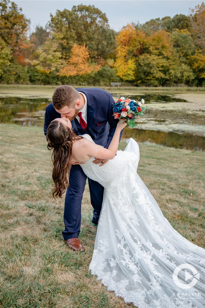 Decauter Conference Center bride and groom kissing outdoor wedding