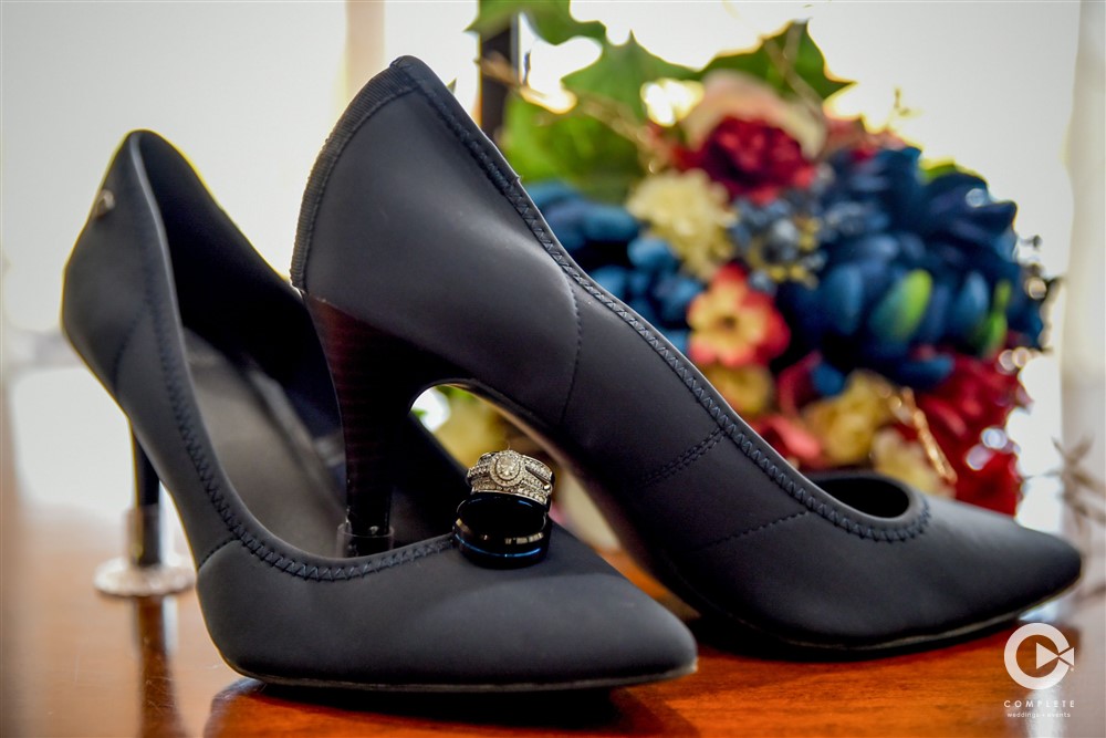 Black shoes with heels Decauter Conference Center wedding detail shot at wedding in October
