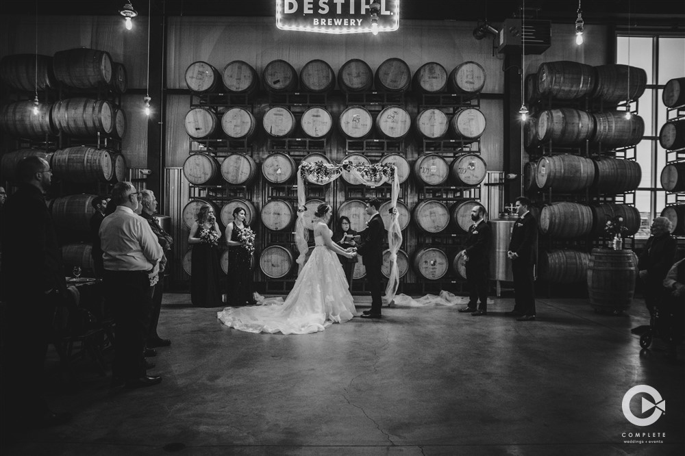 bride, groom, central Illinois photography, destihl brewery, wedding ceremony