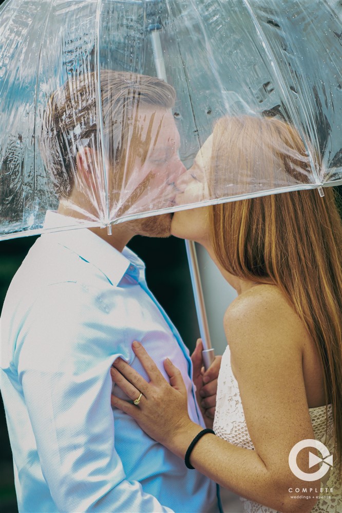 Kissing Under Umbrella Shot