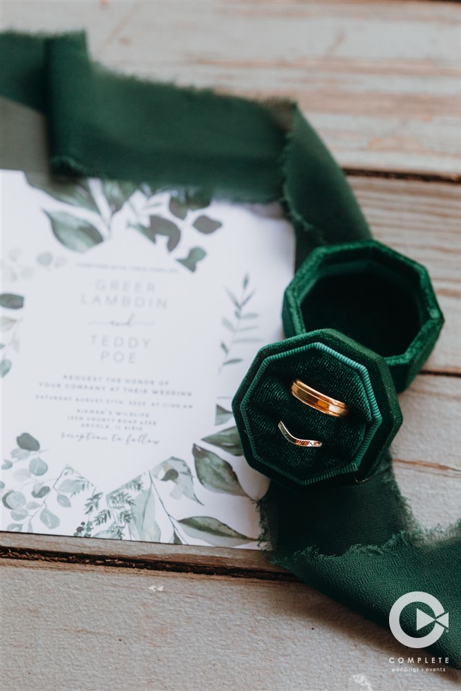 Complete Weddings + Events Photography, flat lay, wedding rings, wedding details