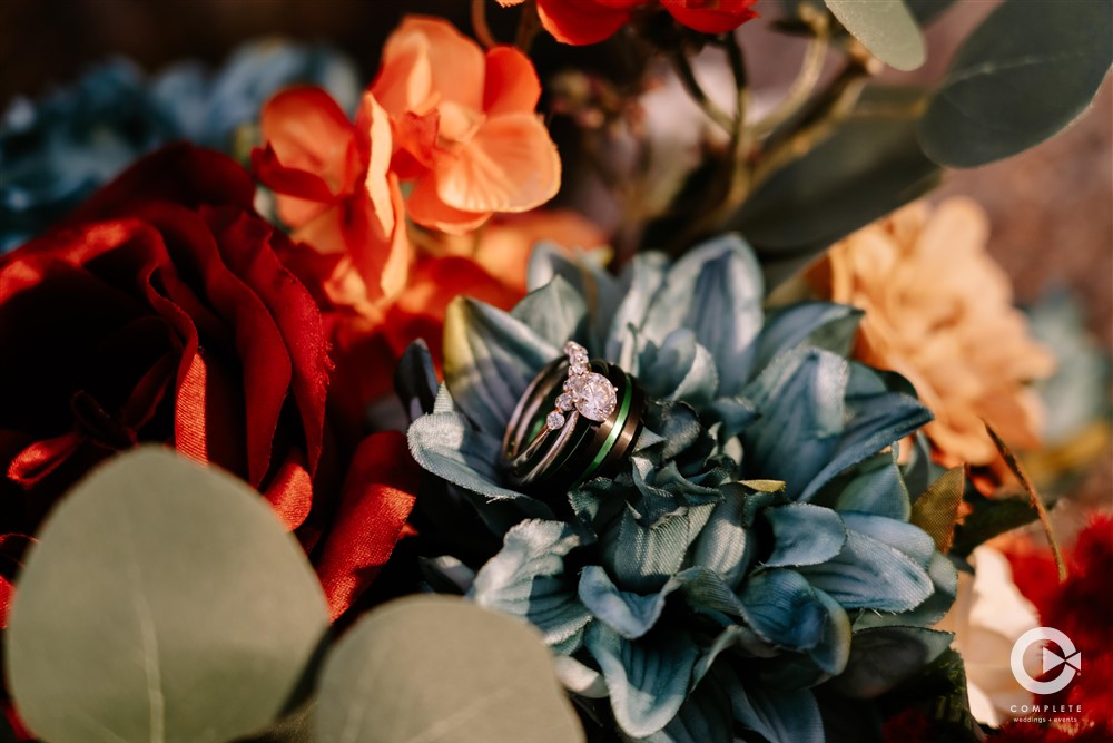 blue and orange wedding details