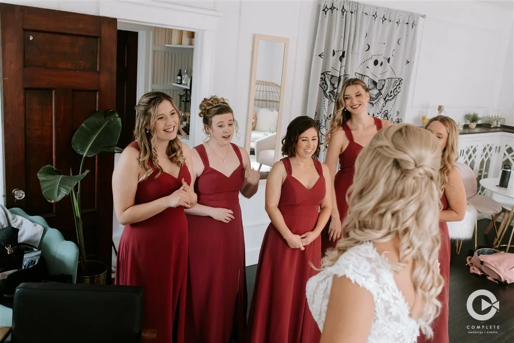 Complete Weddings + Events Photography, first look with bridesmaids, wedding portraits