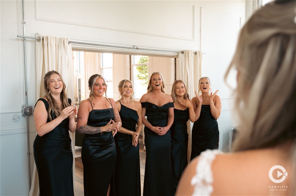 Complete Weddings + Events Photography, bride and her bridesmaids, first look photos