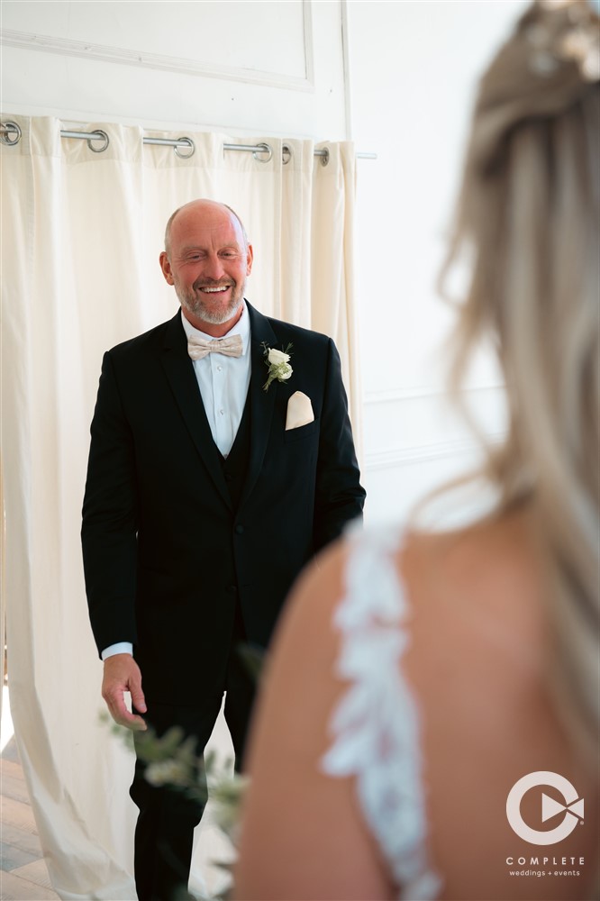 Complete Weddings + Events Photography, bride and her dad on he wedding day, first look photos