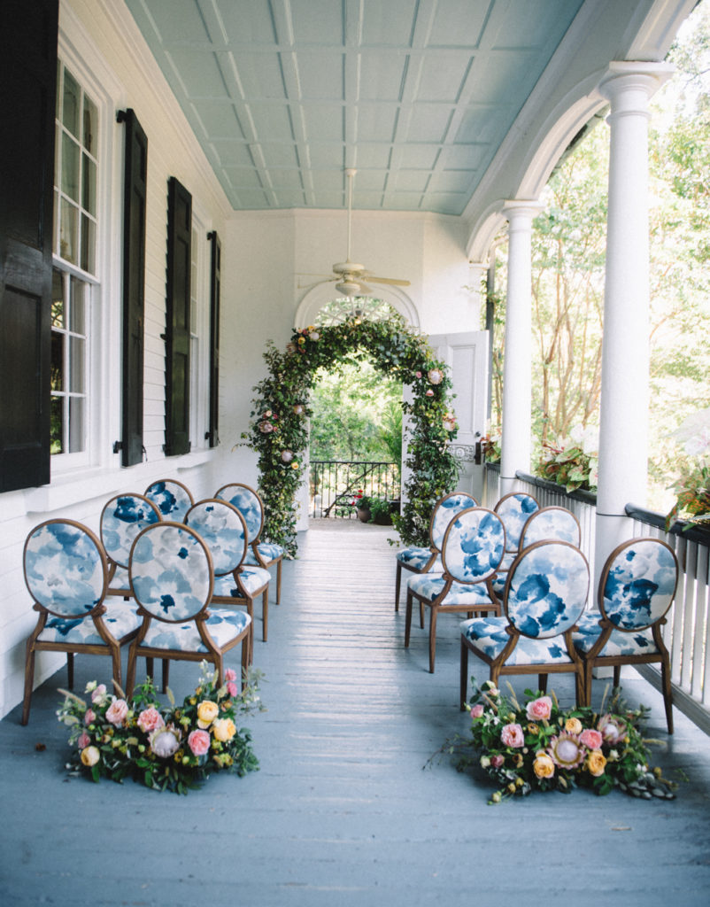 Blue seating intimate wedding