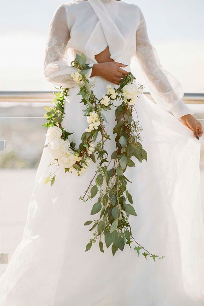 unique mesh sleeves wedding dress