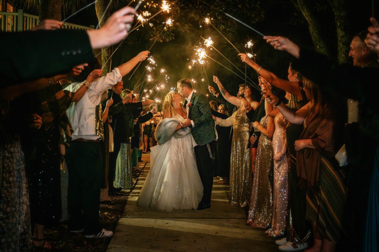 bride and groom sparkler exit