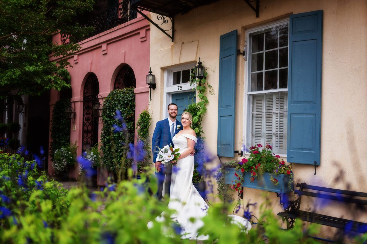 Wedding couple at rainbow row