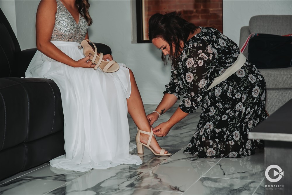 bride in heels