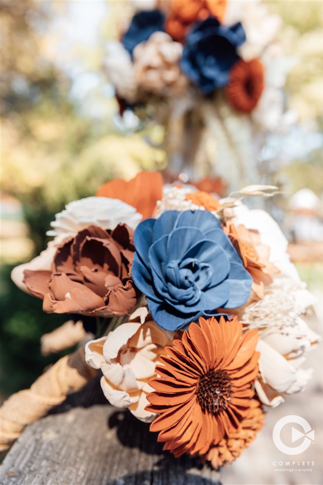 orange and blue flowers