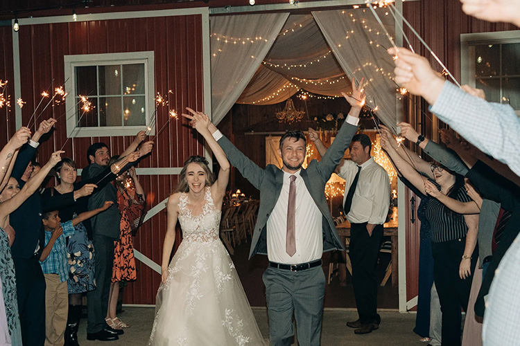 Summit Farms Barn Couple Exit with Sparklers