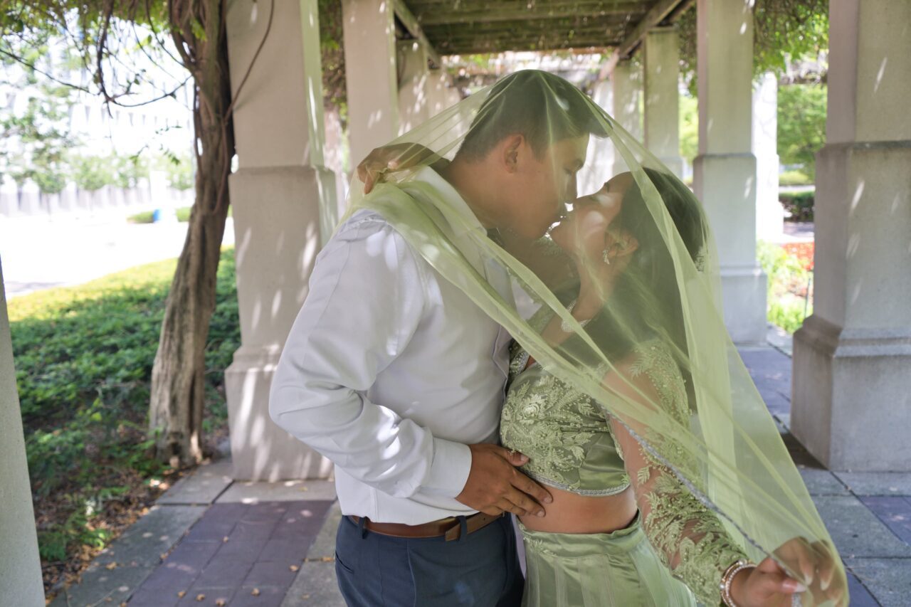 Save the Date shoot for couple in downtown Cincinnati. The photographer is Michael Evans.