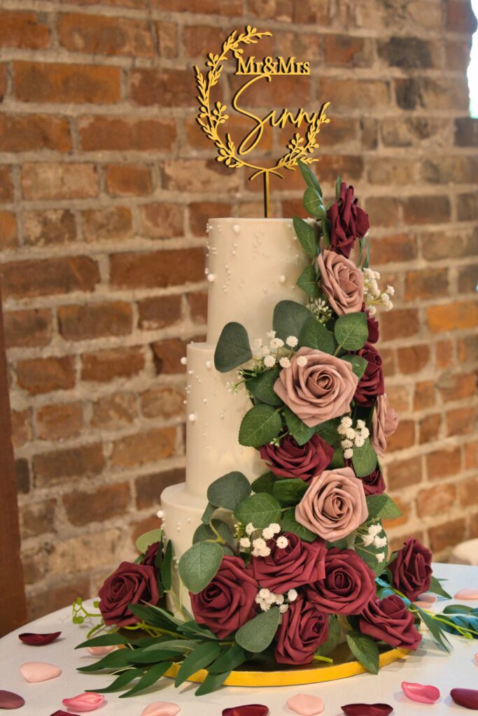 Ornate cake on the table.