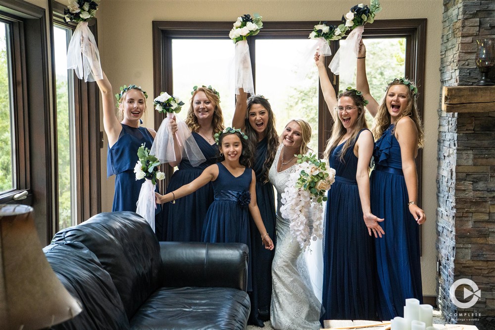 Bridesmaids celebrating bride in Colorado