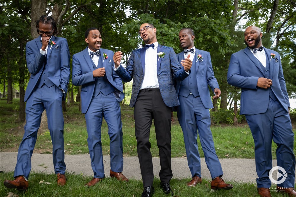 men in blue suits