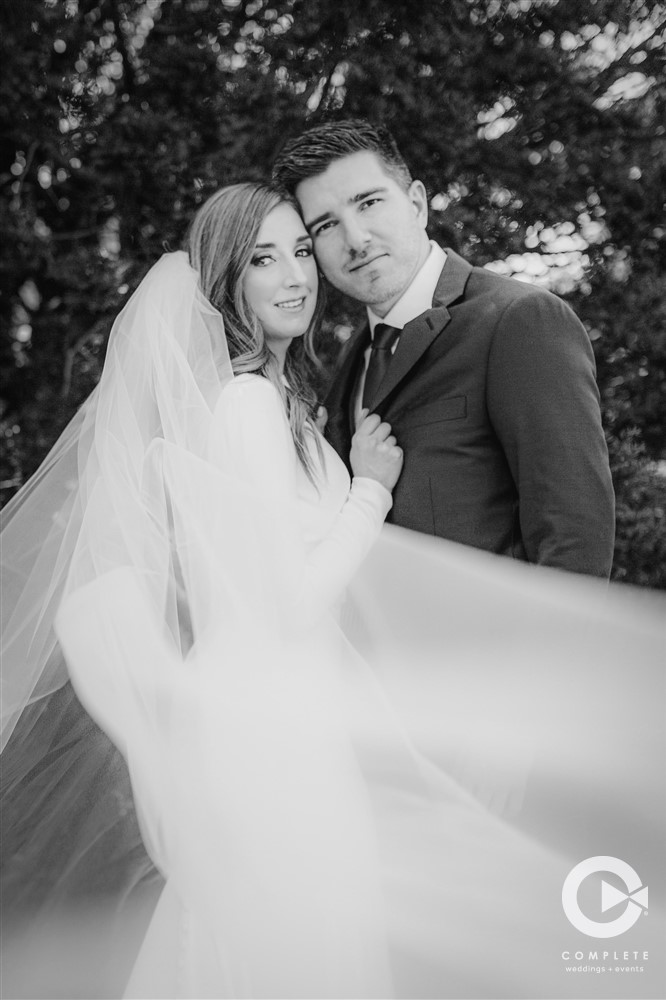 Bride and groom black and white photo during their gorgeous wedding day in Colorado