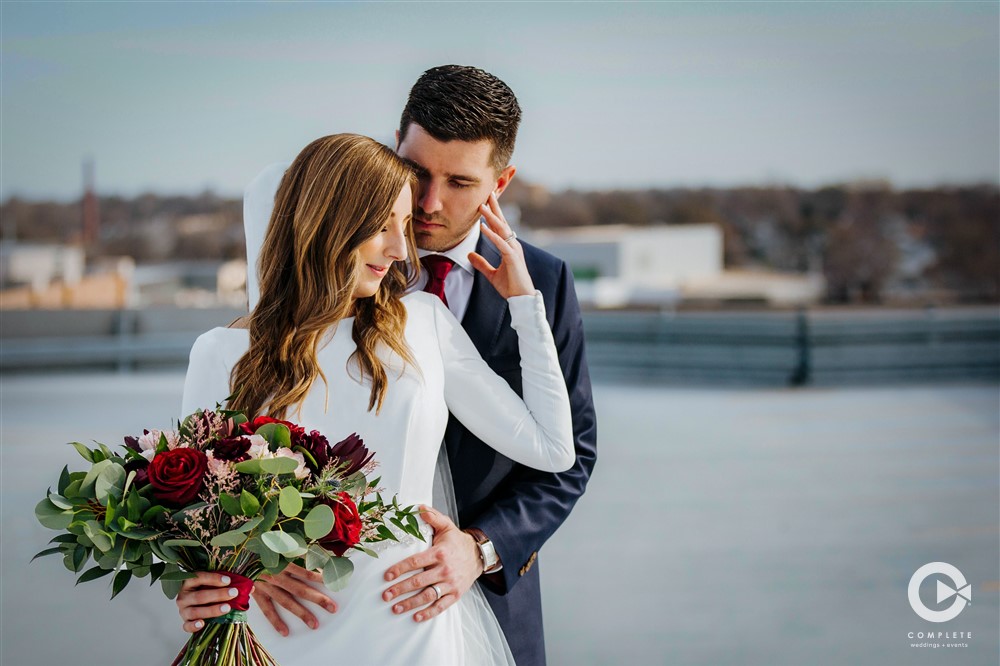 Colorado Springs winter wedding couple portrait