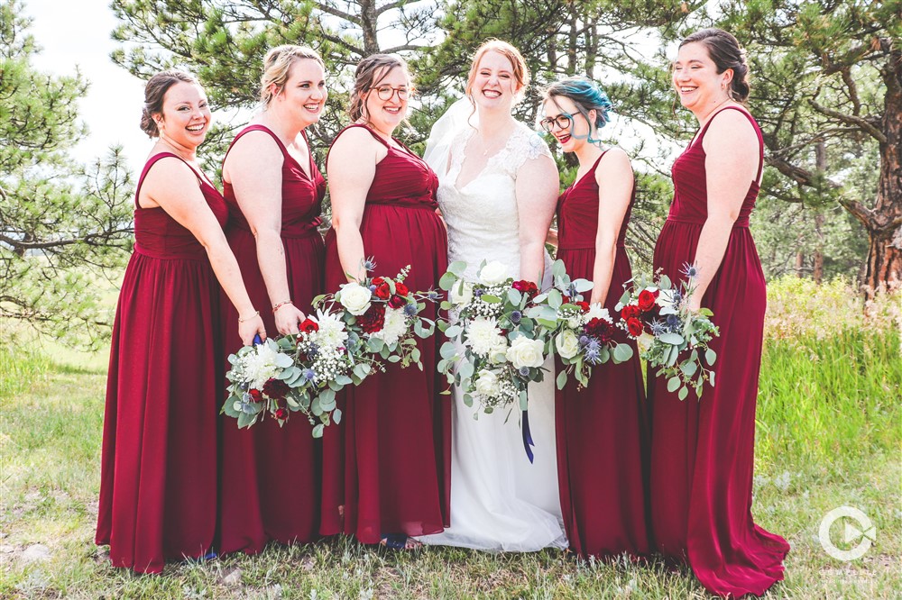 red dress bridesmaids