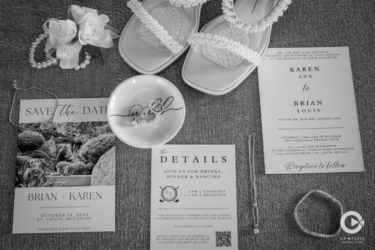 black and white wedding detail photo