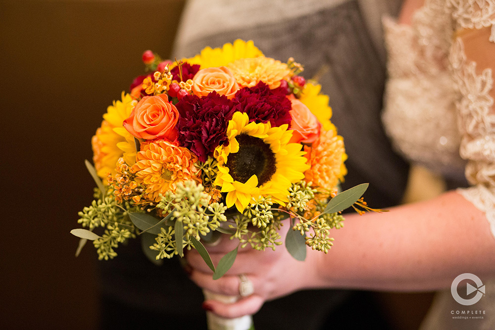 sunrise colored flowers in bouquet
