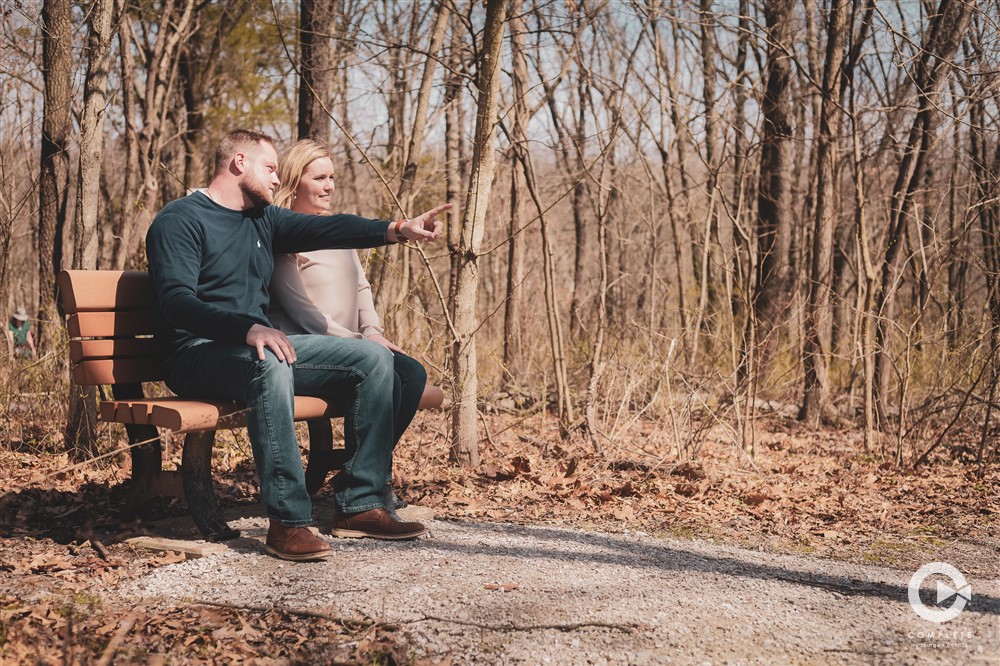 ENGAGEMENT PHOTOS, PARK BENCH, LOVE, COUPLE