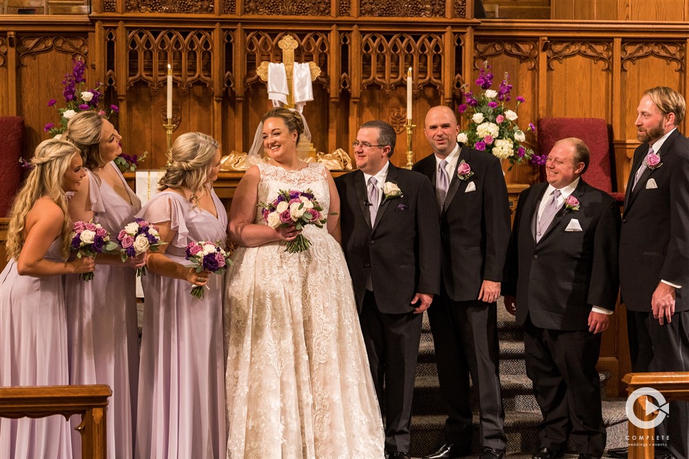 wedding party, flowers, church