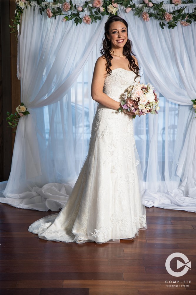 wedding gown, dress, bride, flowers