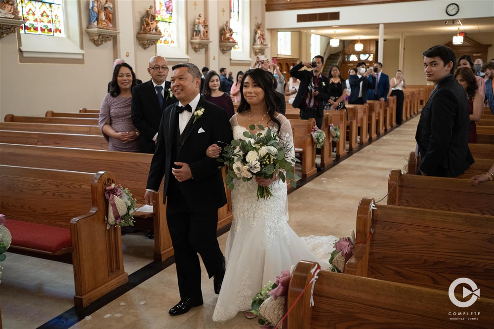 Bride, Father of the Bride walking down the Aisle