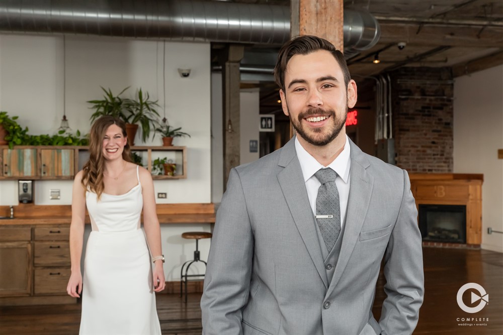 bride and groom private first look