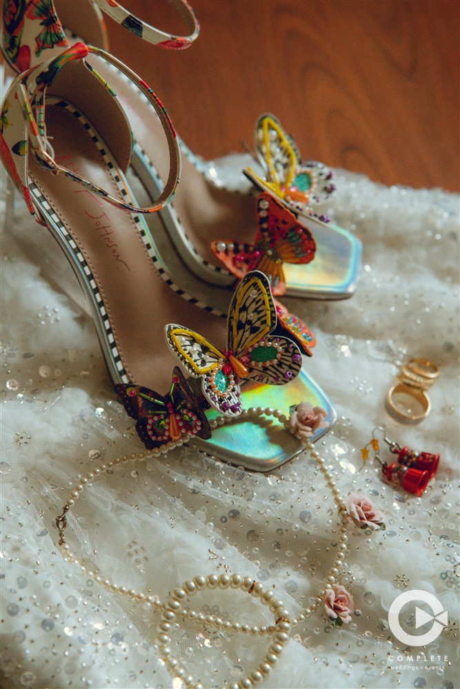 Detail shot of shoes on wedding day.