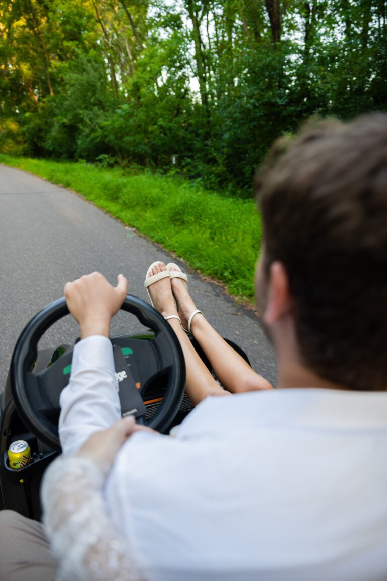 Couple drives down in a golf cart to get the party started!!