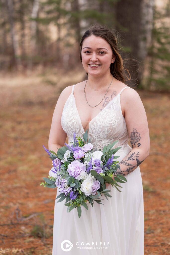 Bride, Buffalo House, Purple Flowers, Duluth MN