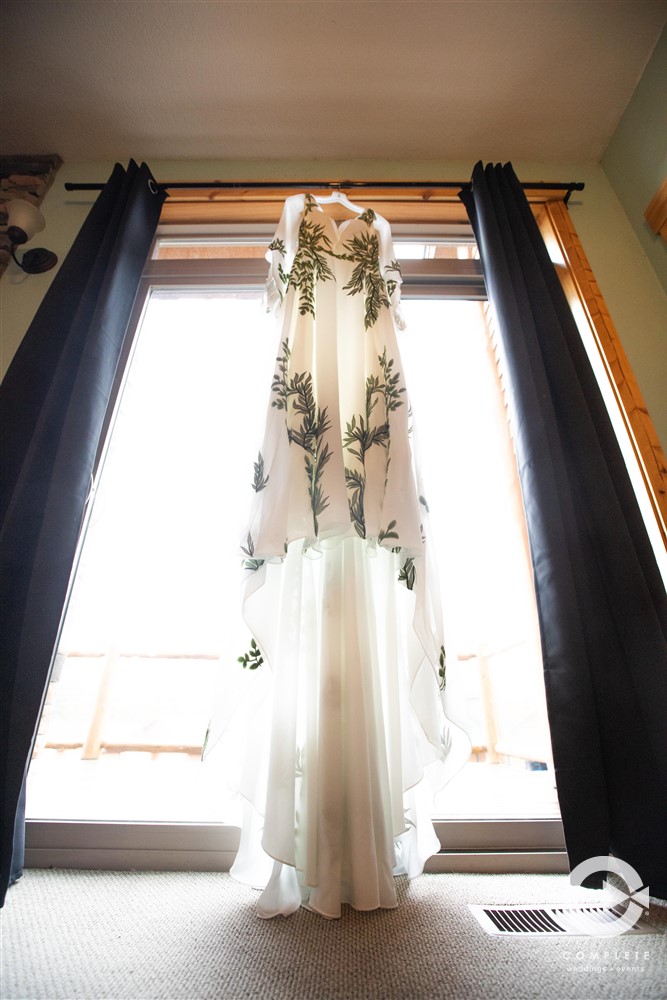 Brides dress in window at Big Sandy Resort