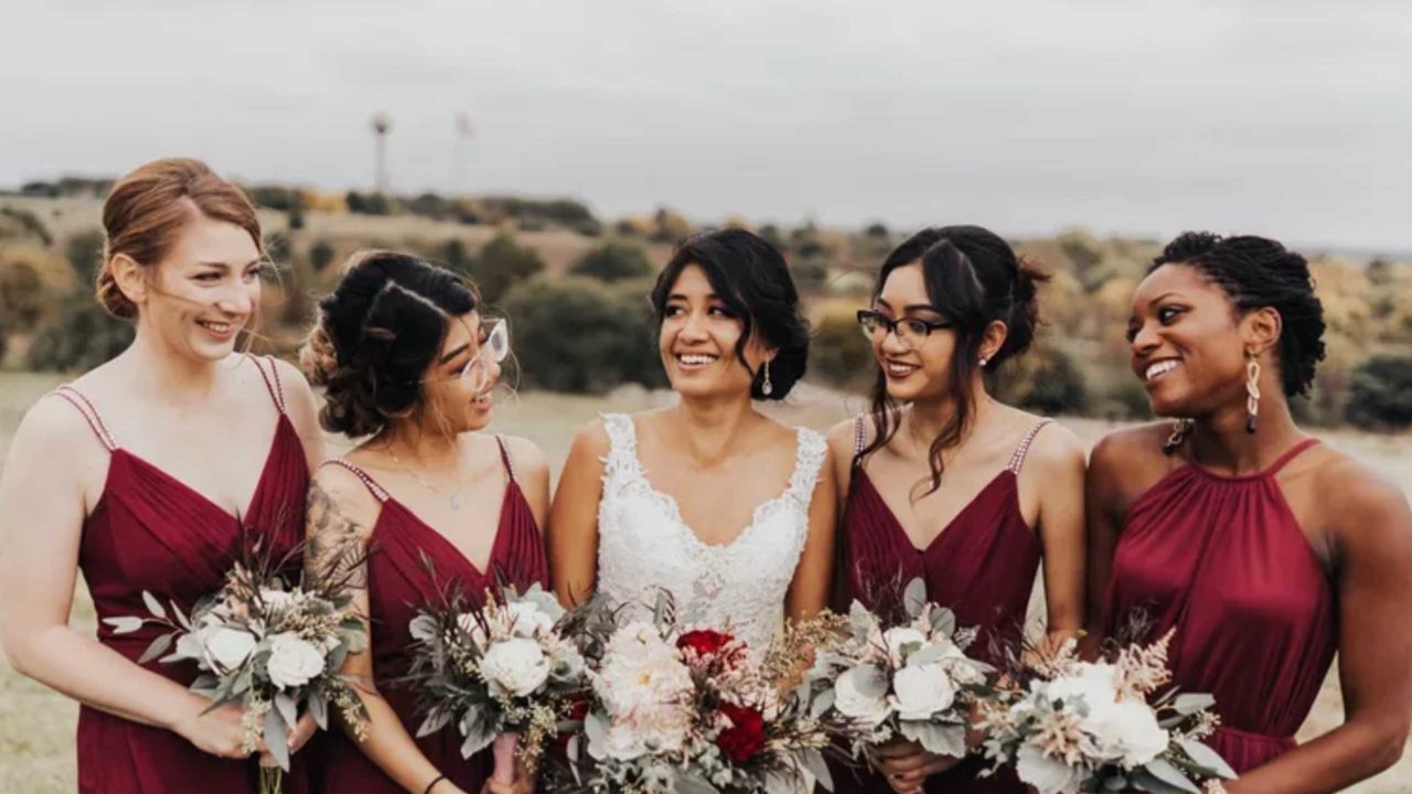 Wedding party with bun hairstyle