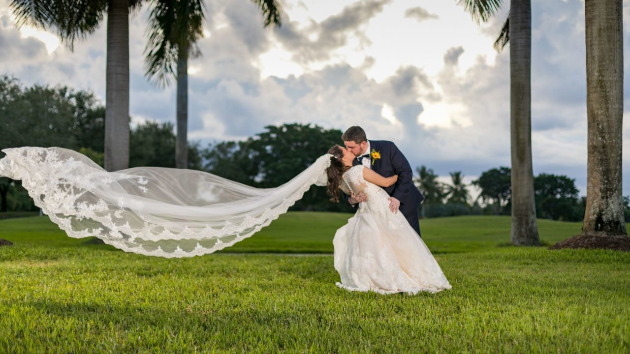 Bride and groom portrait at Jacaranada Country Club